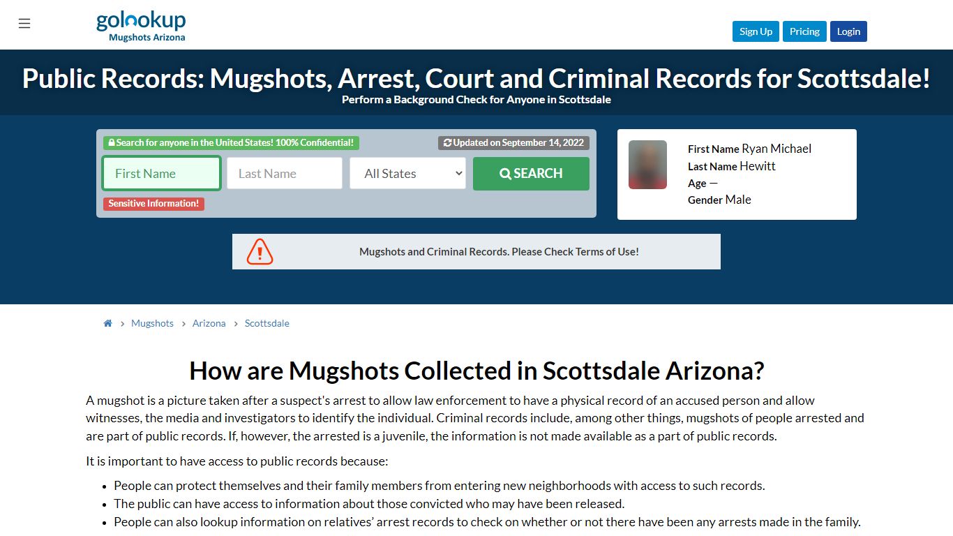 Mugshots Scottsdale, Arrest Records Scottsdale - GoLookUp